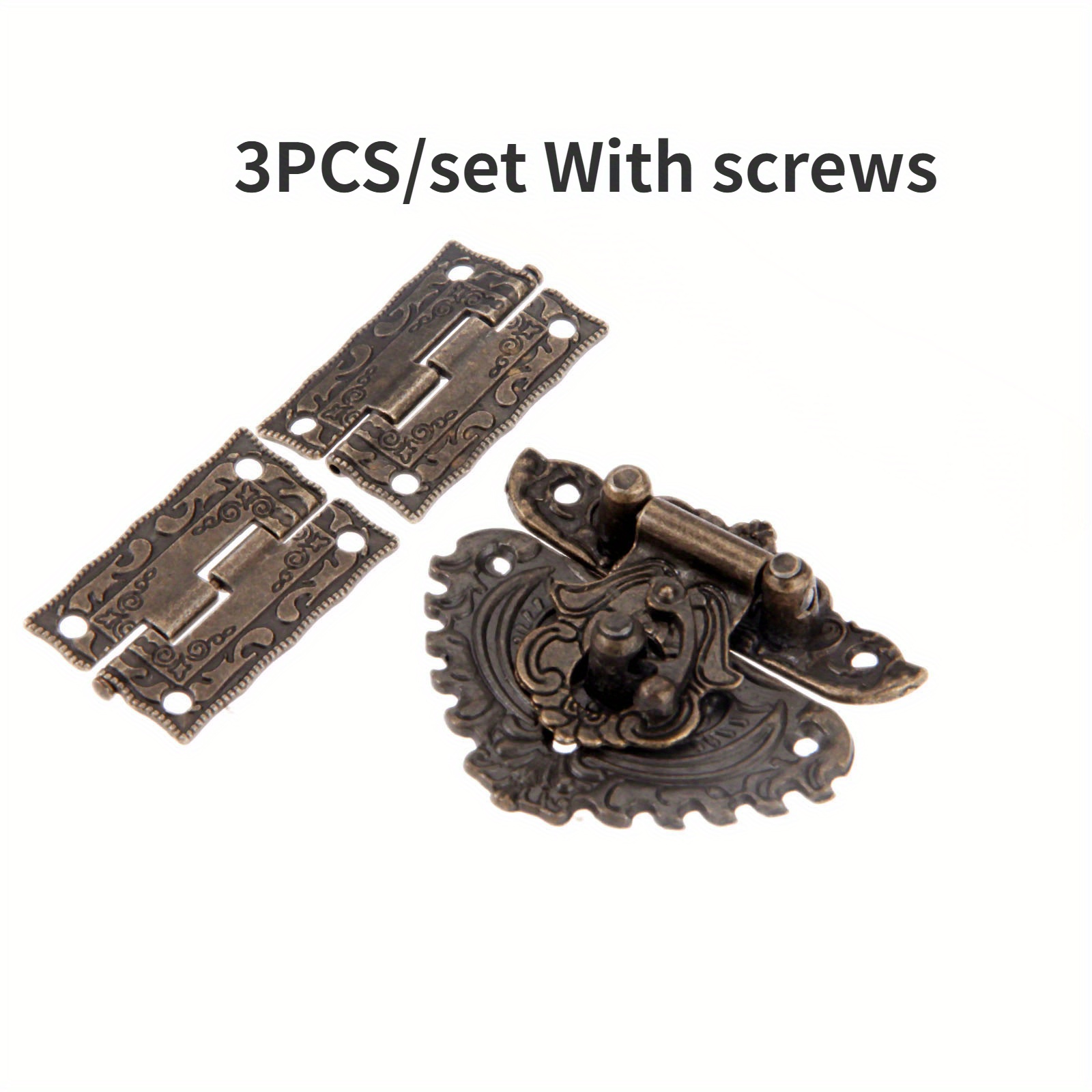 Image of Set Of 3 Vintage Padlocks For Wooden Boxes, Complete With Screws, Plus Decorative Hinges For Suitcases And Cabinets, Ideal For Retro Furniture