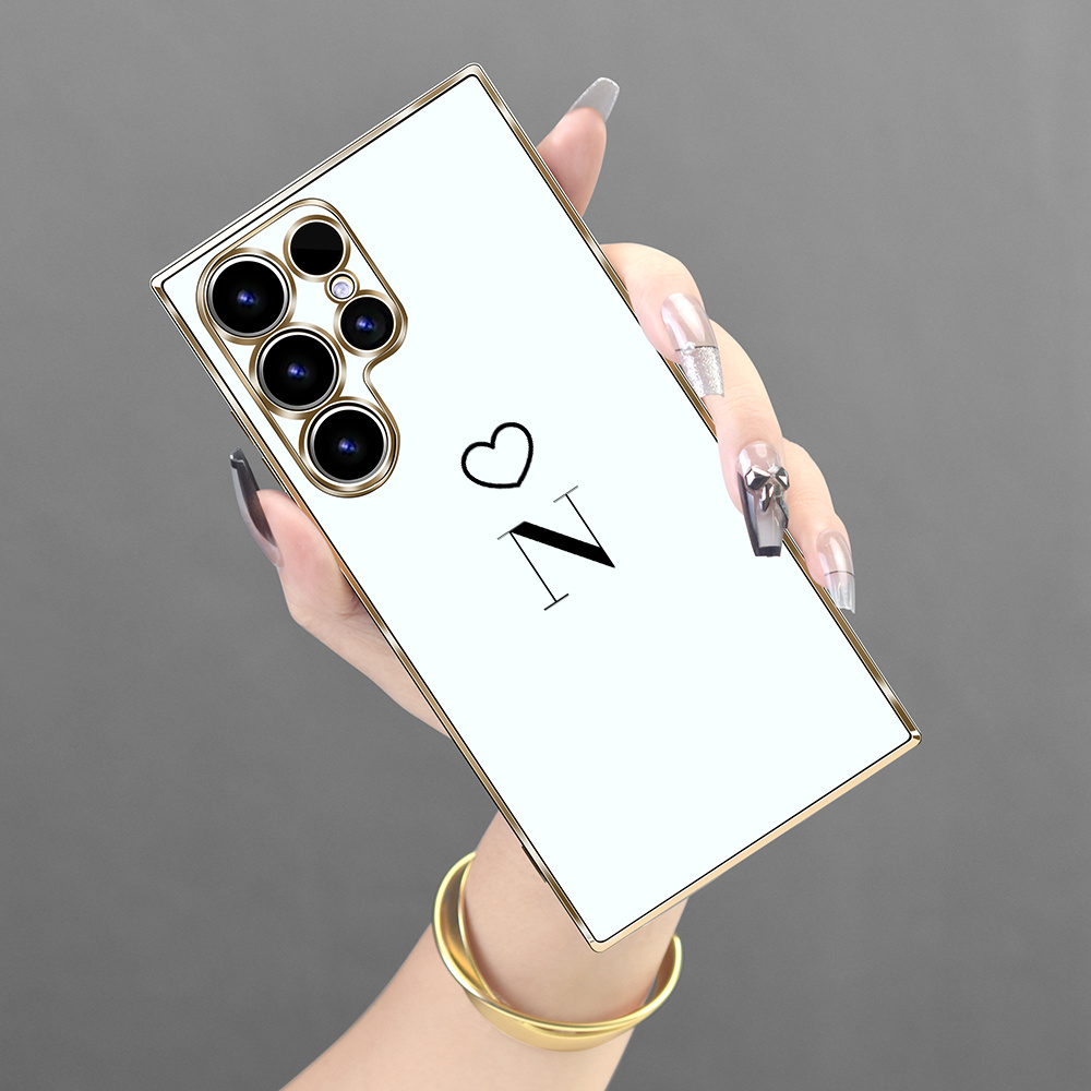 Heart Letter N Pattern Luxury Plating Phone Case Full Body Temu