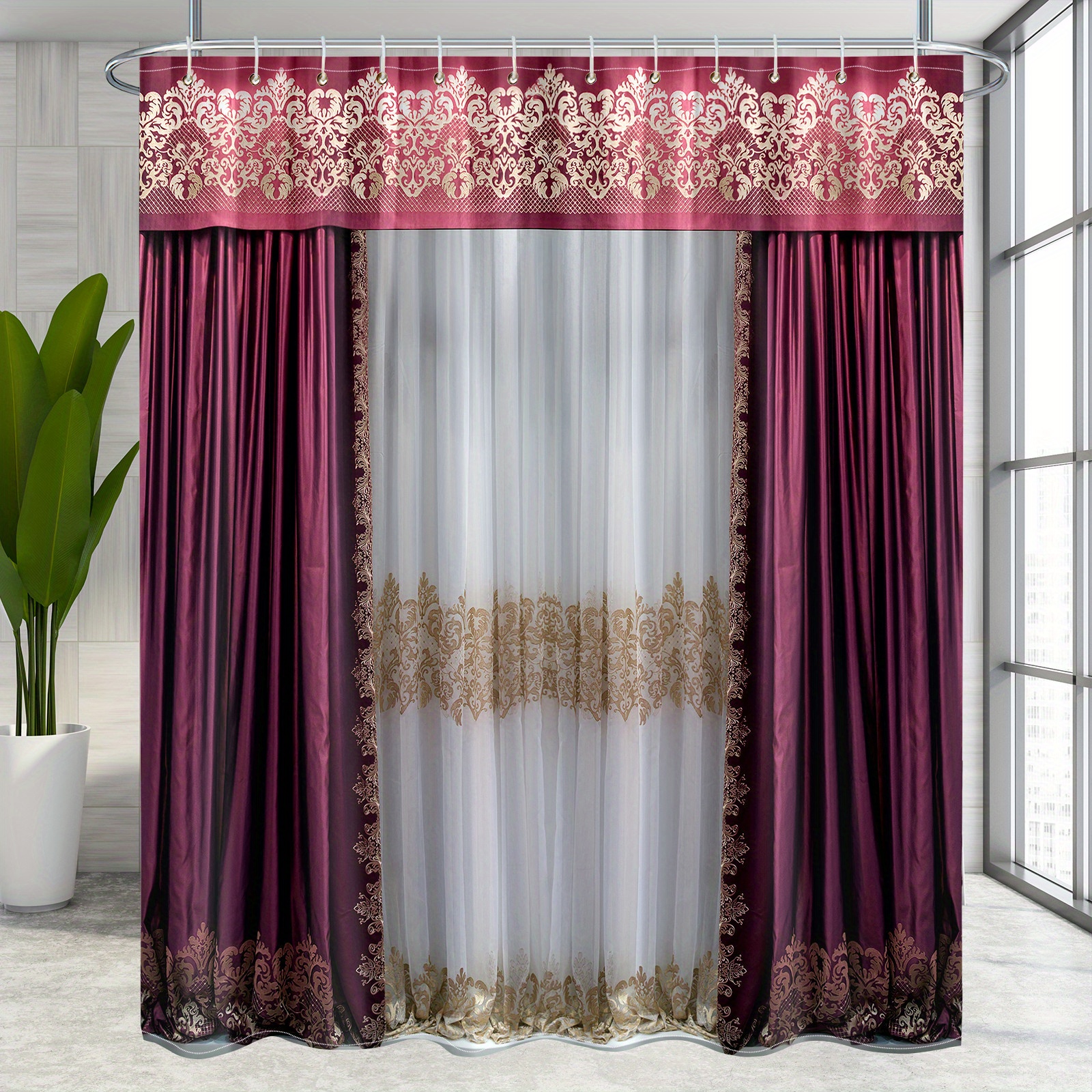 1pc Fox & Floral Printed Shower Curtain, Waterproof With 12 Plastic Hooks,  Machine Washable, Bathroom Divider, Bathtub Curtain, Bathroom Decor Window  Curtain