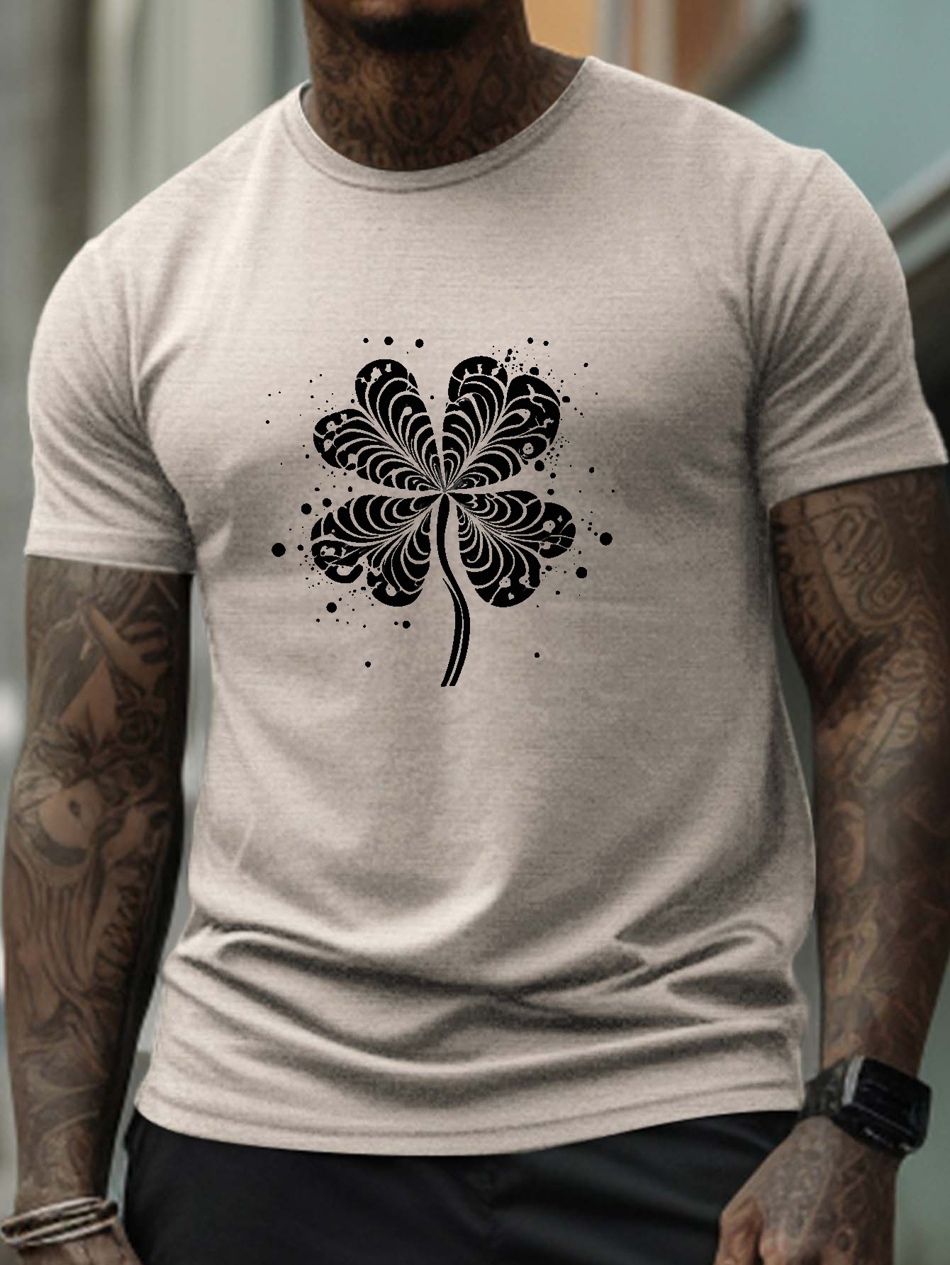 Plus Size Men's Four leaf Clover Graphic Print T shirt - Temu New Zealand