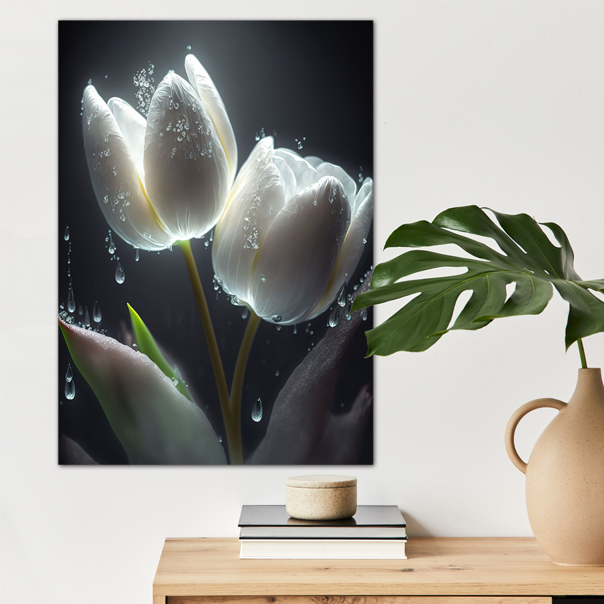 

1pc White Tulips Flowers Canvas Wall Art For Home Decor, High Quality Wall Decor, Canvas Prints For Living Room Bedroom Bathroom Kitchen Office Cafe Decor, Perfect Gift And Decoration