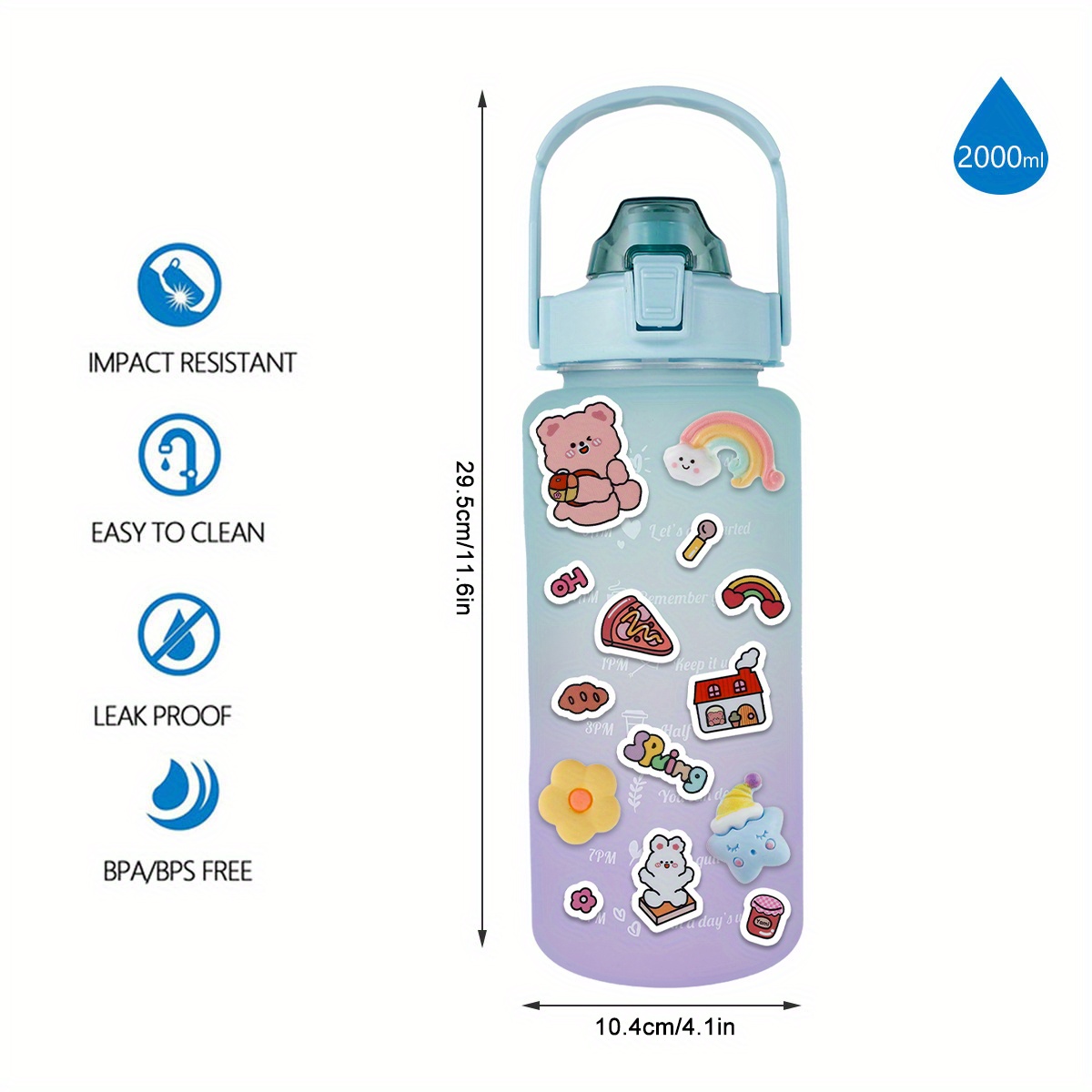 Bottiglia d'acqua da 2 litri bottiglia d'acqua motivazionale per ragazze  tazza di paglia a prova di perdite BPA glassato scala temporale bottiglie d' acqua per Sport all'aria aperta