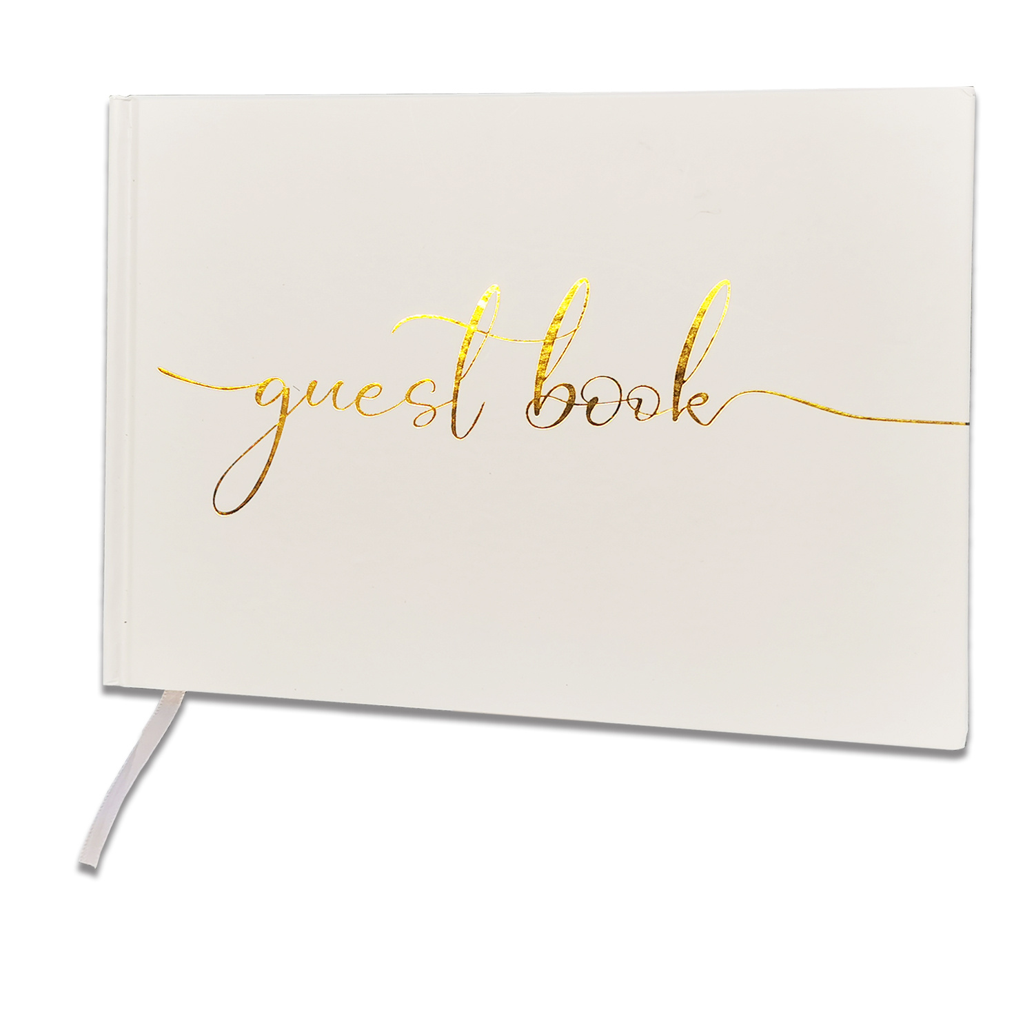 

200 Pages/100 Sheets Gold Lettering Guest Book - 9.65" X 7.28" Hardcover White Book - Foil Gold Lettering For Guests And Visitors To Sign At Weddings, Funerals Or Memorials, Parties Or Bridal Showers