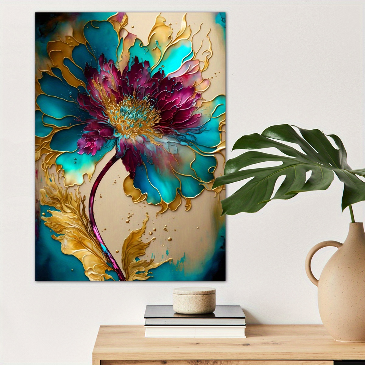 

1pc Abstract Flower Canvas Wall Art For Home Decor, High Quality Wall Decor, Canvas Prints For Living Room Bedroom Bathroom Kitchen Office Cafe Decor, Perfect Gift And Decoration