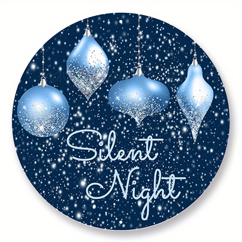 

1pc 8x8inch Aluminum Metal Sign, Blue Silent Night Christmas Wreath Sign, Metal Wreath Sign, Round Wreath Sign, Home Decor