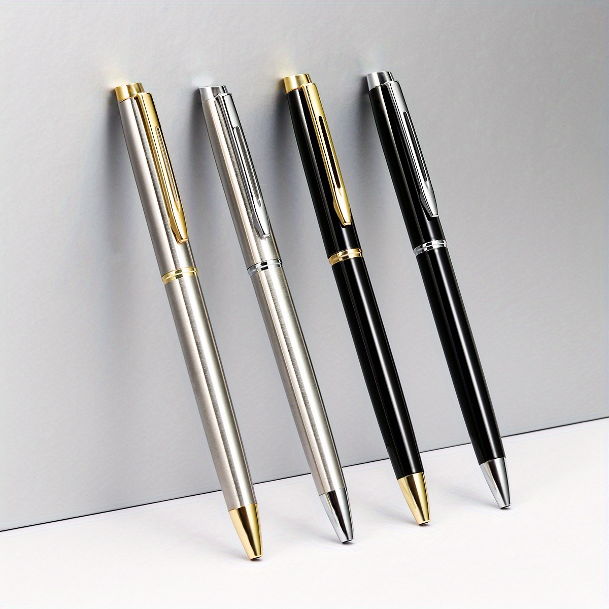 4pcs Ballpoint Pens,Fine Point Smooth Writing Pens,Metal Twist Pretty Pens  For Journaling, 1.0 Mm Medium Point Black Ink Cute Pens,Office Supplies
