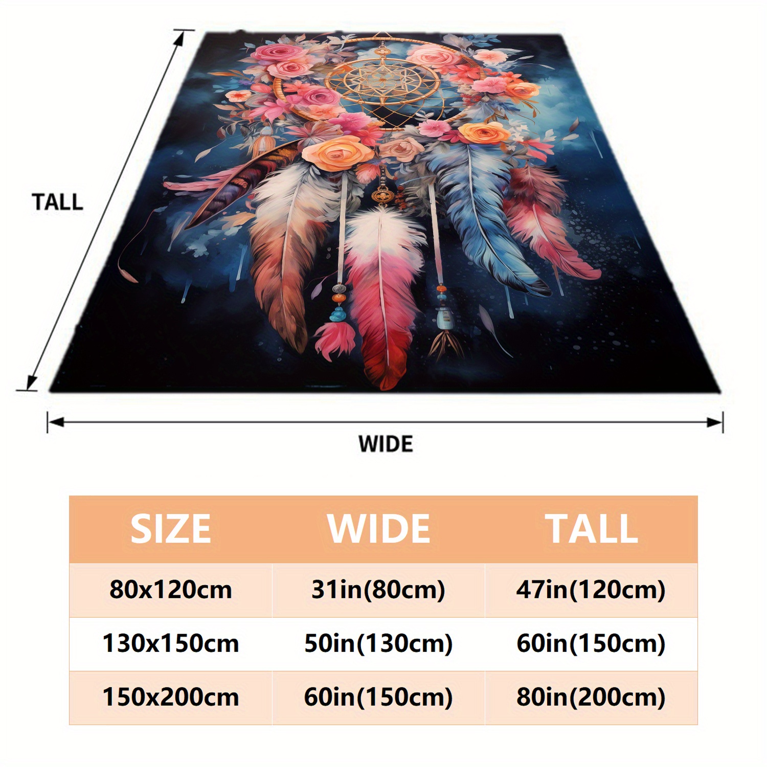 Flower Print Dream Catcher Blanket Cozy Flannel Throw for Home Office Couch