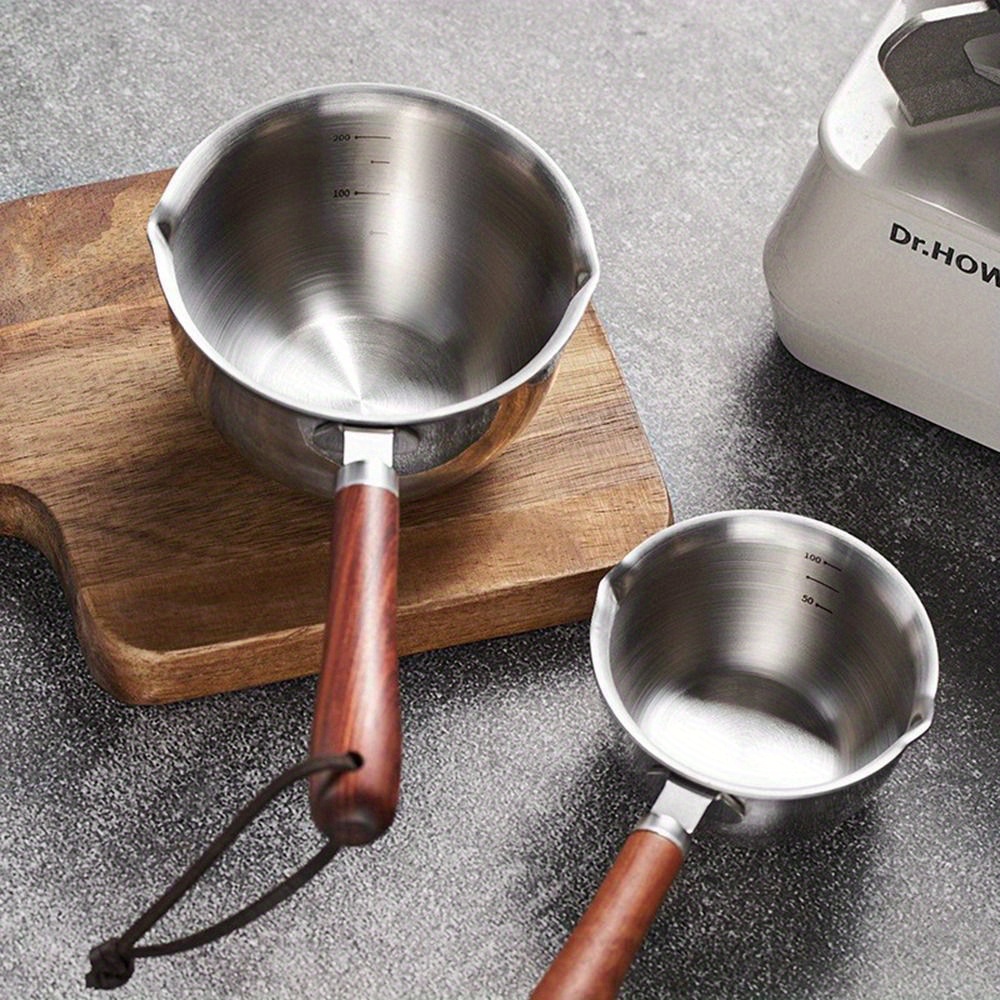 1PC Stainless Steel Oil Sprinkling Small Pot with Wooden Handle