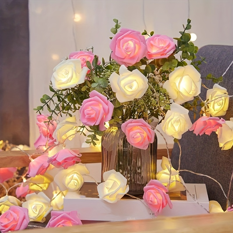 TINYOUTH Rose dorée dans un verre avec lumière 2m Guirlande lumineuse 20  LED - Blanc chaud - Rose