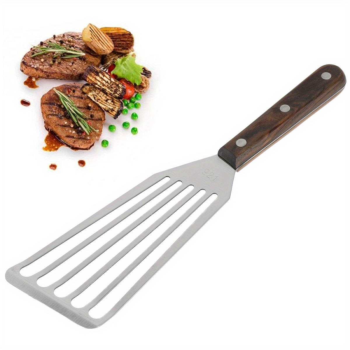 Stainless Steel Fish Spatula With Wooden Handle, Slotted Spatula