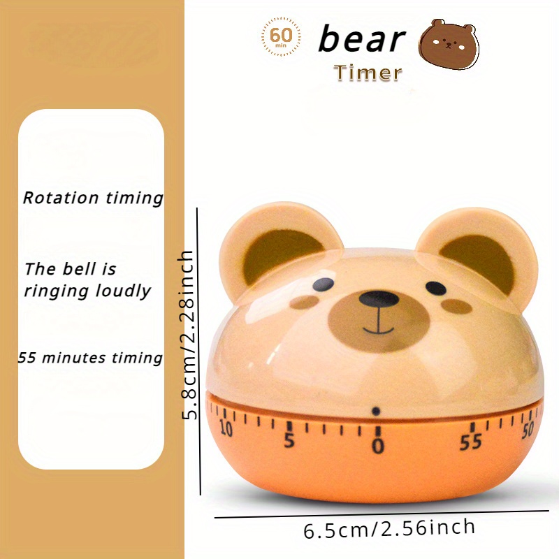 1pc, Cute Kitchen Timer, Cartoon Bear Shaped 60 Minutes Mechanical Timer,  Mechanical Timer For Cooking,Sports,Beauty,Study, Kitchen Accessaries, Dorm