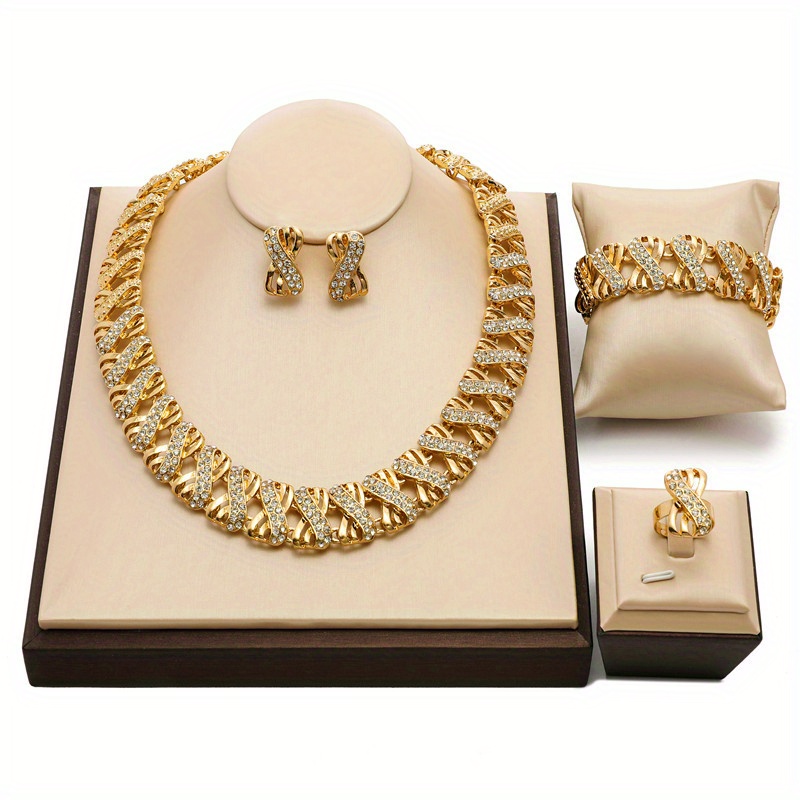 luxurious zinc alloy jewelry set for women necklace bracelet earrings ring     valentines gift details 0