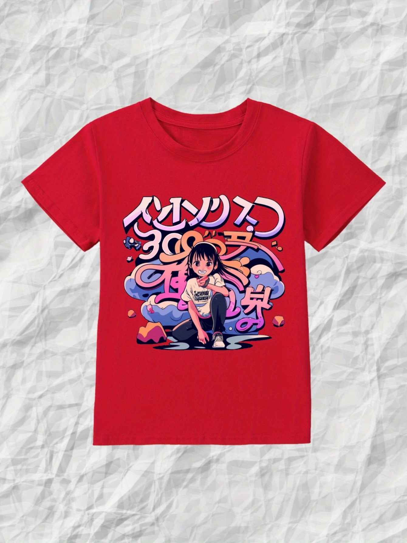 Camiseta Roja Con Estampado De Anime Para Niña Camisetas - Temu