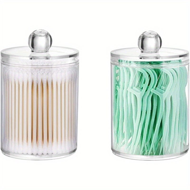 

2pcs Cotton Swabs Holder Storage Canister For 10-ounce Clear Plastic Apothecary Jar With Lid, Bathroom Makeup Organizer