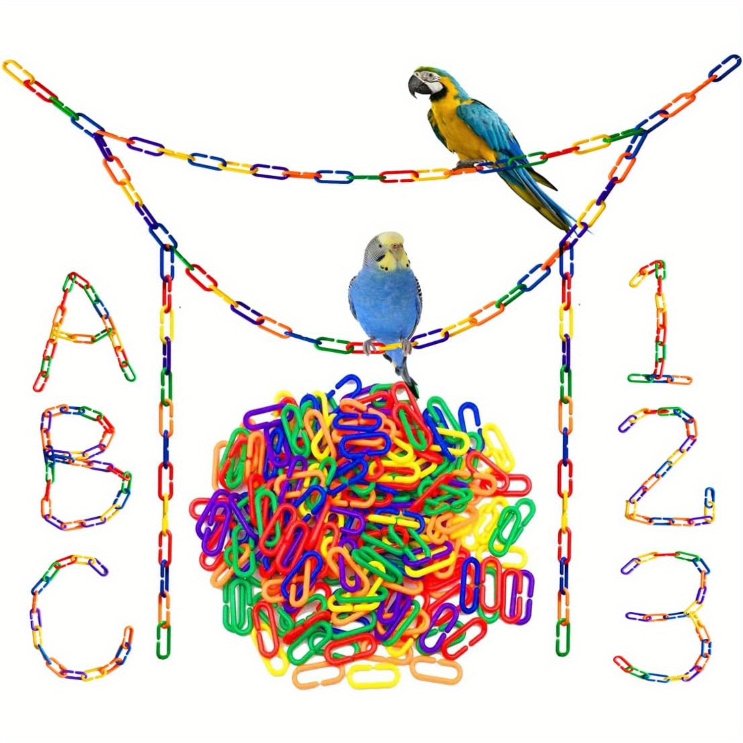 100pcs Plastic C-clips Hooks Chain C-links Sugar Glider Rat Parrot Bird Toy