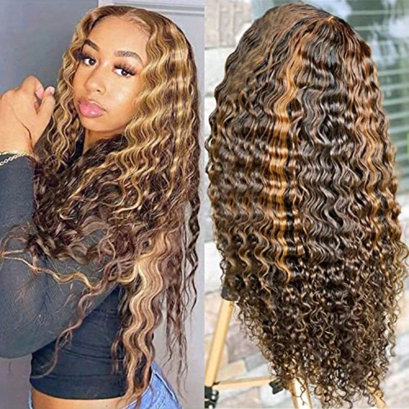 250 Density Ombre Deep Wave Lace Front Wig Human Hair Highlight 4 27 Honey Blonde Curly Lace Front Wig Human Hair 13 4 Hd Lace Frontal Wigs