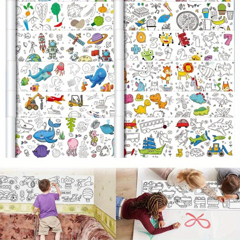 Papier à rouleaux de dessin pour enfants, rouleau de dessin pour enfants,  rouleau de papier à colorier collant peinture en rouleau, dessin et  fournitures d'art cadeau pour enfants