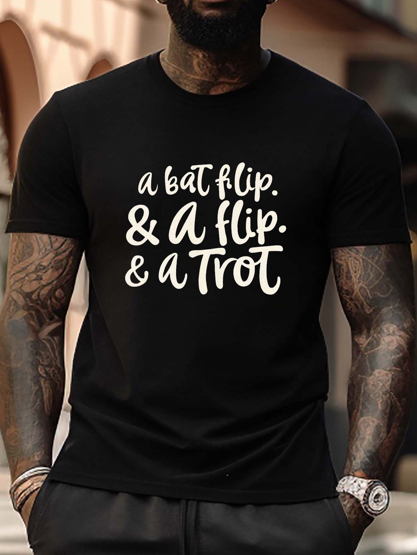 A Bat Flip Print T Shirt Tees Men Casual Short Sleeve T Temu New Zealand