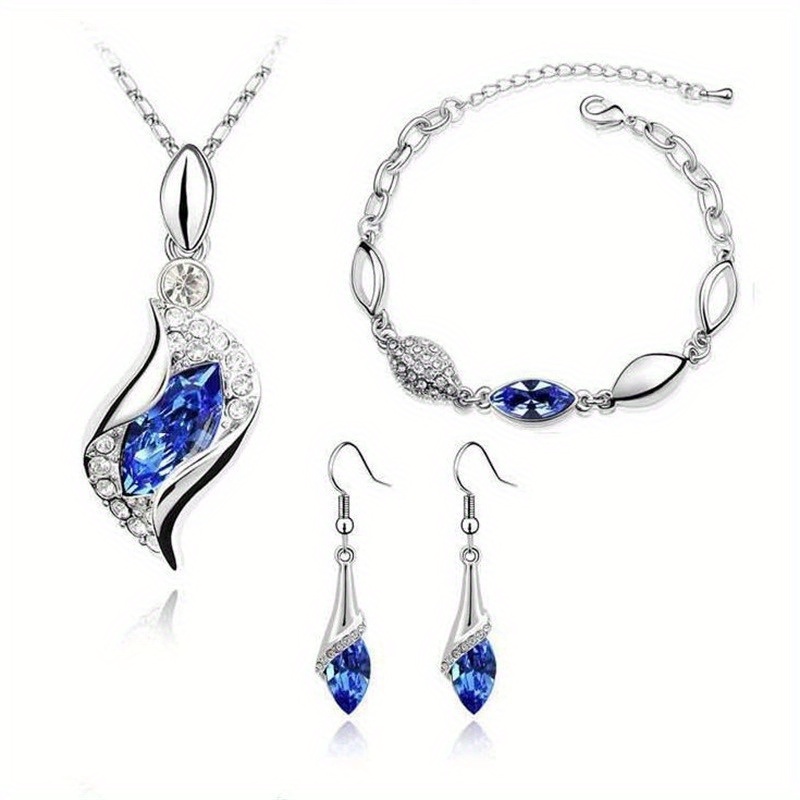 

Colorful Shiny Artificial Crystal Decor Pendant Necklace & Dangle Earrings & Bracelet Trendy Female Gift