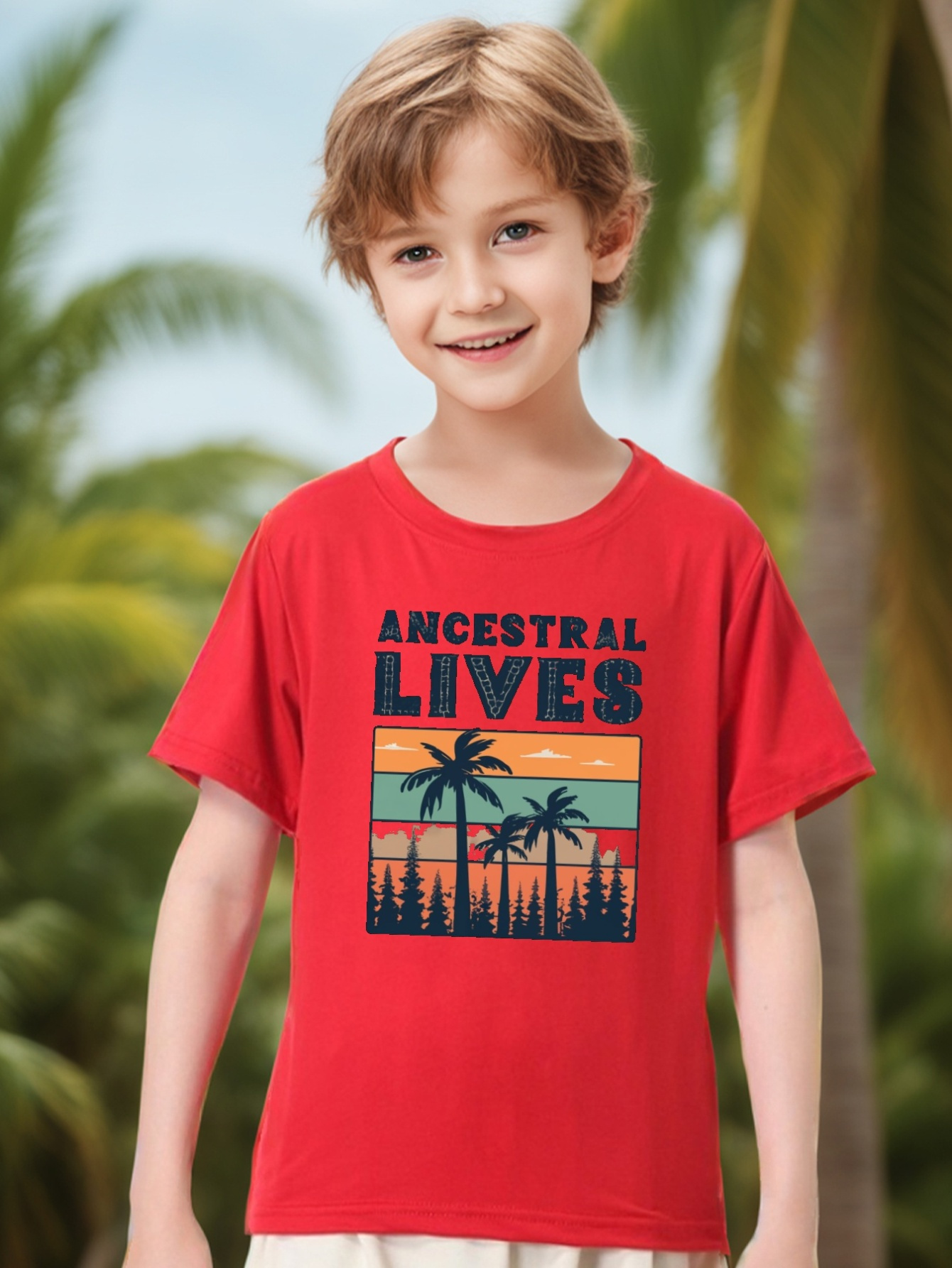 Astronaut/coconut Tree Print T shirt Kid Casual Short Sleeve - Temu