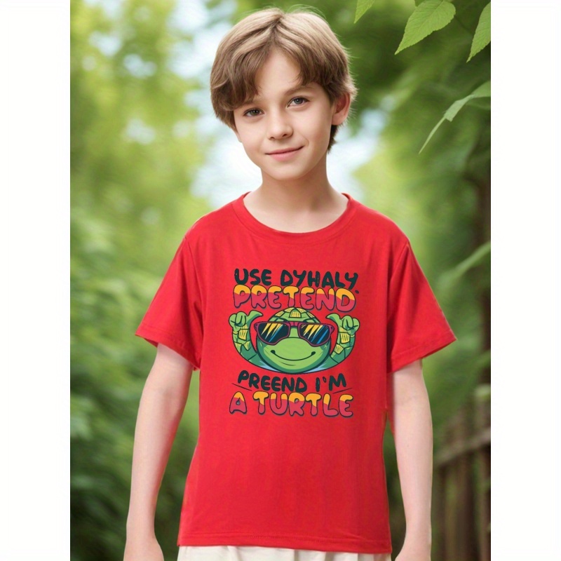 

Cartoon Turtle Print Boy's T-shirt, Kids Casual Short Sleeve Breathable Comfortable Summer Outdoor Top