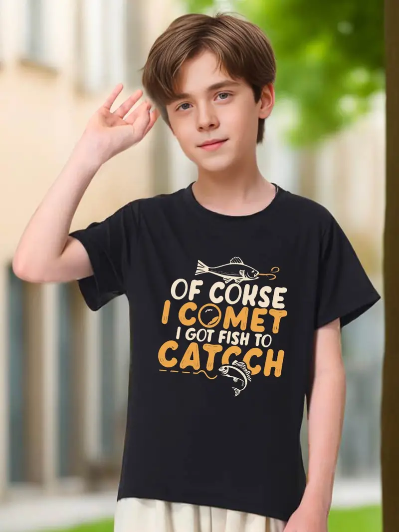 Fishing Trout Print Boys Creative Cotton T shirt Casual - Temu