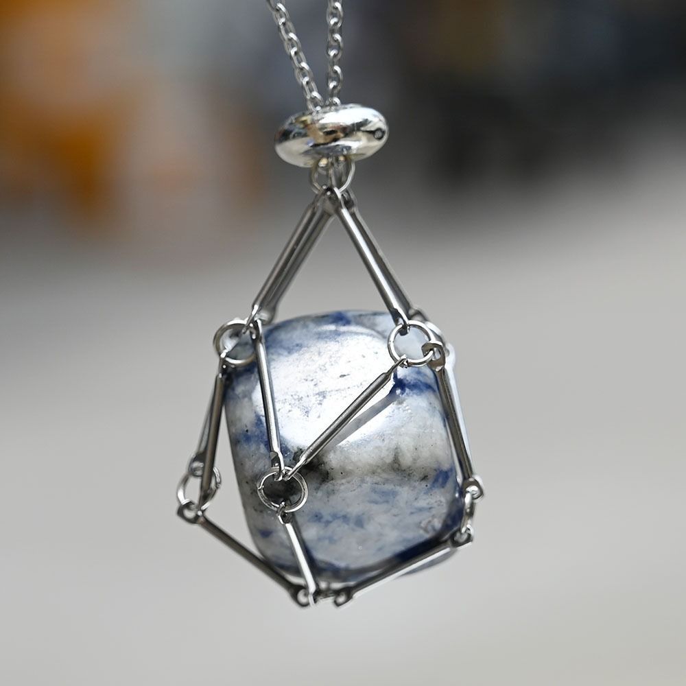 Mesh Pattern Crystal Holder Cage Design Pendant Necklace Retro Simple Style Creative Female Necklace Accessories,Temu