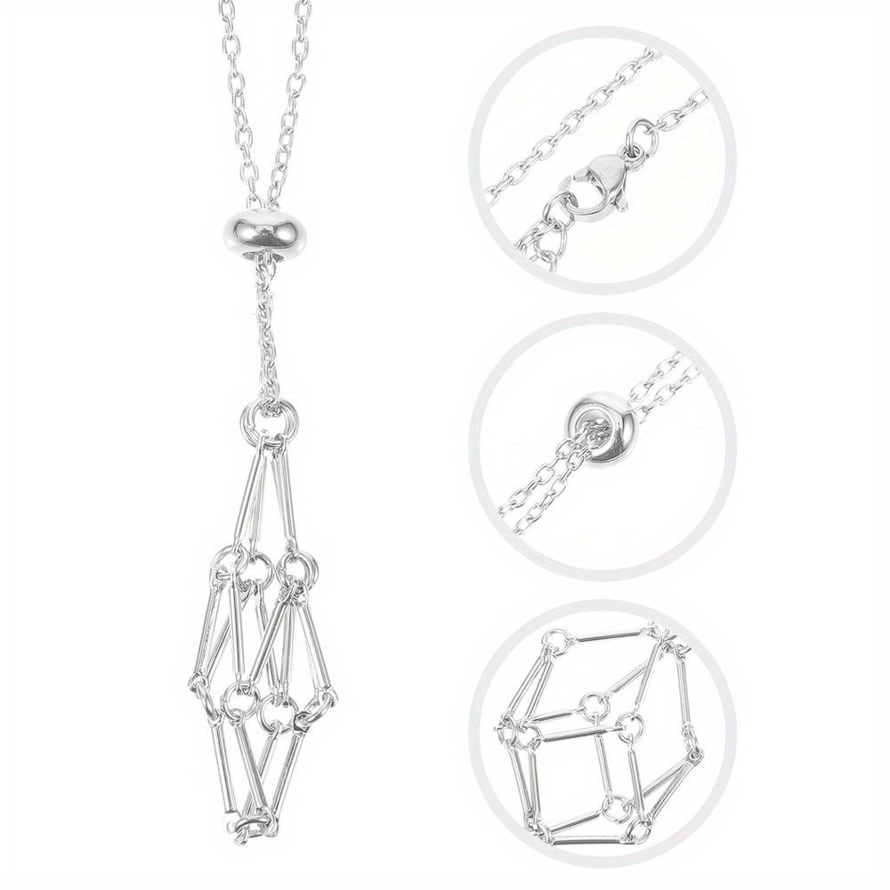 Mesh Pattern Crystal Holder Cage Design Pendant Necklace Retro Simple Style Creative Female Necklace Accessories,Temu