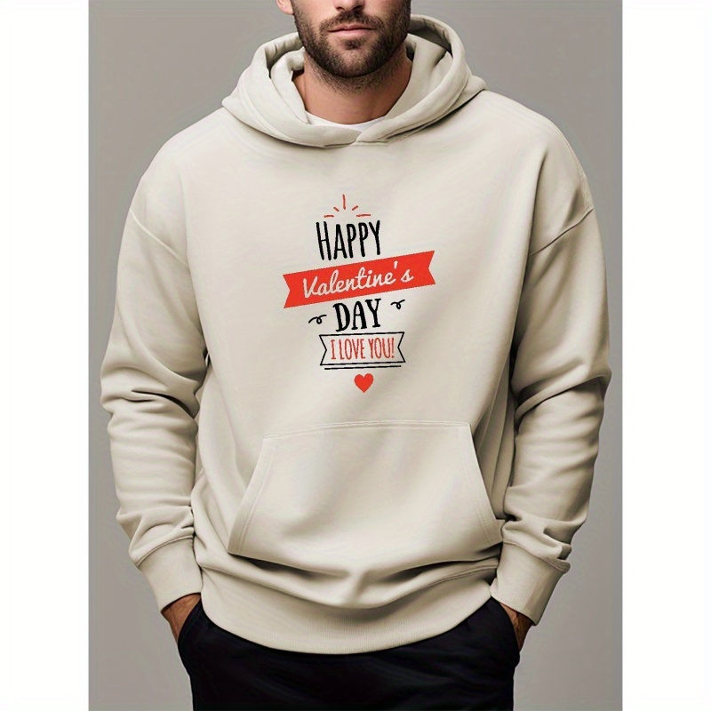 Jacenvly Valentine'S Day Gifts for Boyfriend Clearance Long Sleeve Shirts  Love Letter Print Hooded Loose Fashion Men Pullover Tops Blouse Hoodie