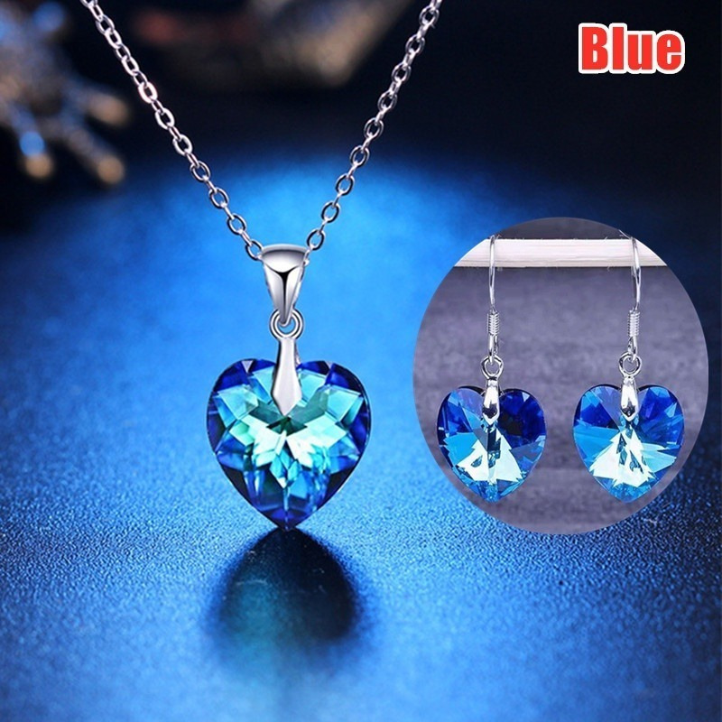 E-shop 3-teiliges Set Schönes Brautschmuck-Set mit Herz-Anhänger, Halskette und Ohrringen – Romantischer Damen-Schmuck für Mode