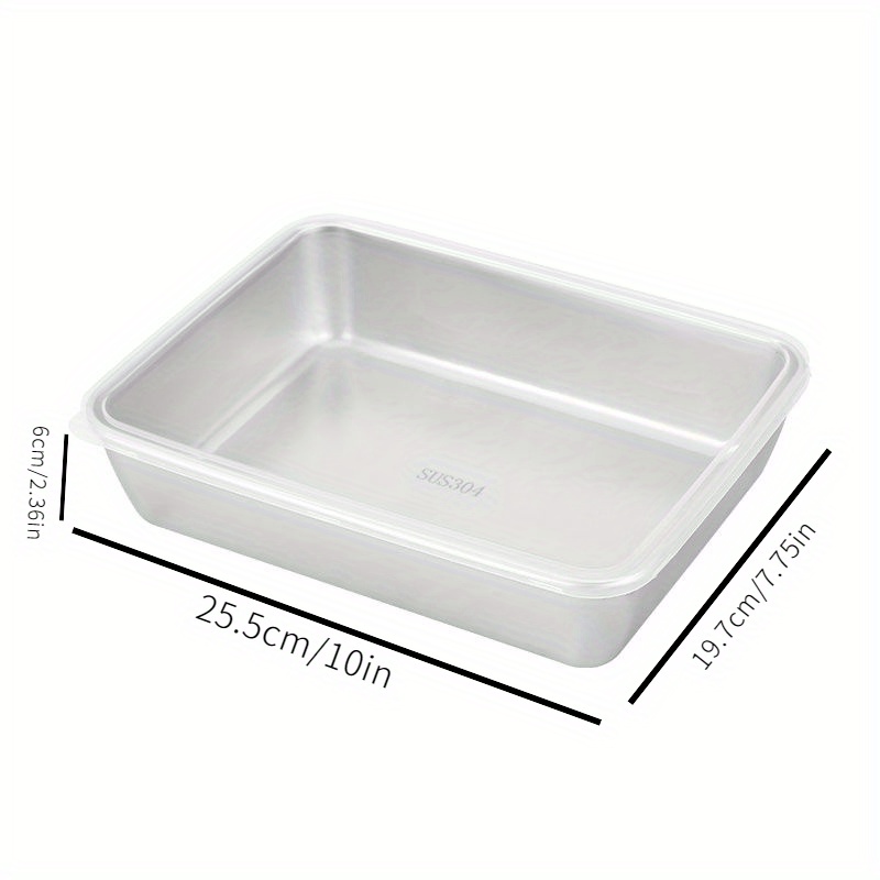 Stainless Steel Food Storage Container With Lid, Flat Plate Rectangular Box,  Tray, Steamer Basket, Deep Dish, Barbecue Plate, Multifunctional