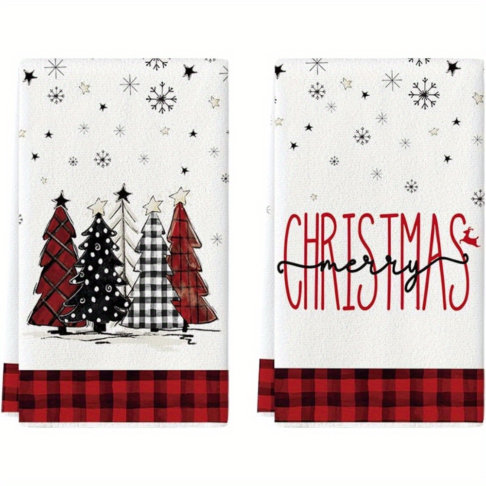 Christmas Hand Towels Red And Black Plaid Pattern Towel Dish - Temu
