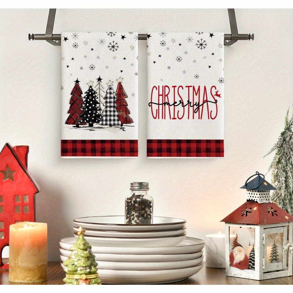 Christmas Kitchen Towels Red Buffalo Plaid Xmas Tree Dish - Temu