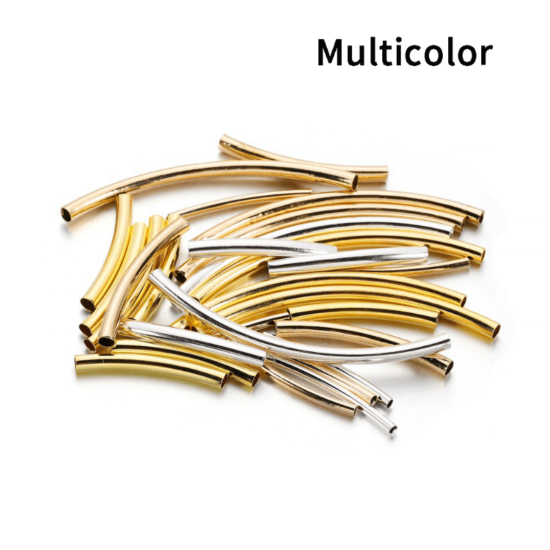 Image of 100pcs/pack 20-25mm Brand New Woven Smooth Curved Silvery Tube Short Tube Hollow Copper Tube Used For Diy Bracelet Bracelet Accessories Material Accessories