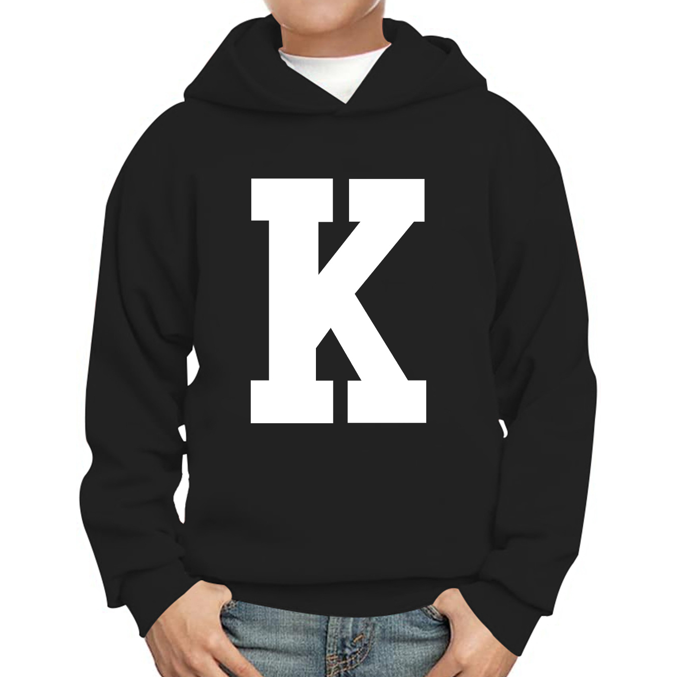 

Trendy K Letter Print Hoodies For Boys - Casual Graphic Design With Stretch Fabric For Comfortable Autumn/winter Wear