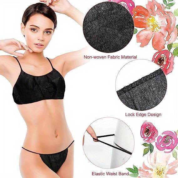 SATINIOR 150 Pieces Disposable Bra and Underwear for spa Disposable  Underwear for Women Bra Panties Headbands Set Spa Disposable G-String  Thongs Non-Woven Disposable Headbands for Women Spray Tanning at   Women's Clothing