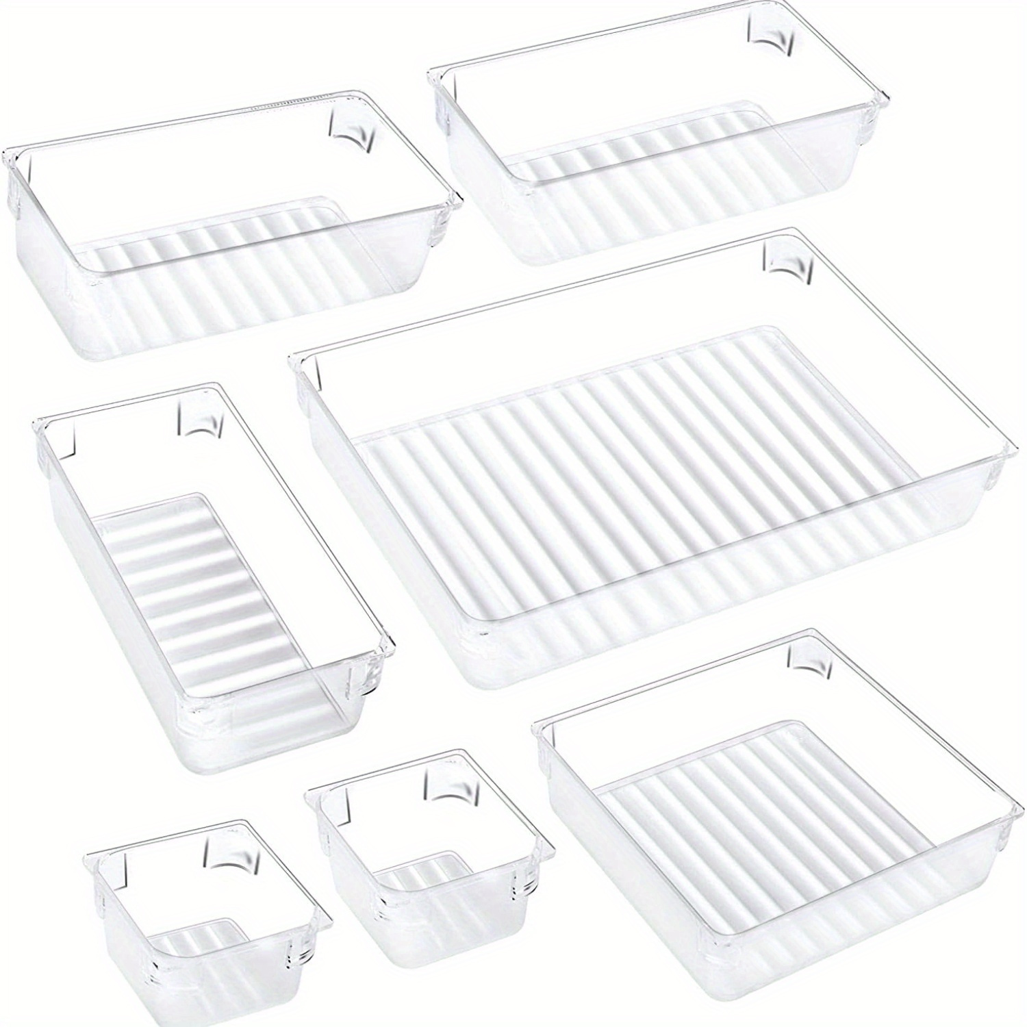 Criusia 6 Pack Large Size Clear Plastic Versatile Acrylic Stackable Drawer  Organizer Trays, Storage Bins for Makeup, Bathroom, Kitchen and Office