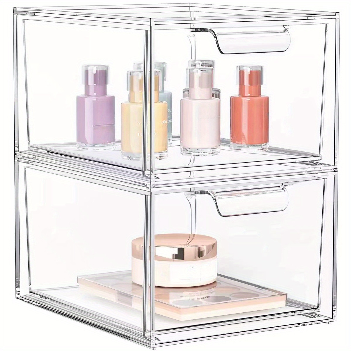 4pcs Stackable Clear Drawer Storage Bins With Lid, Durable Storage Boxes  For Cosmetic, Toiletry, Stationery, Household Storage Organizer Bathroom, De