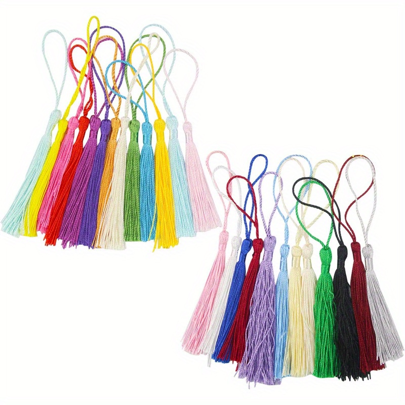 100Pcs 13cm Tassels Bookmark Tassels Silky Handmade Soft Craft Mini Tassels  with Loops for Bookmarks DIY