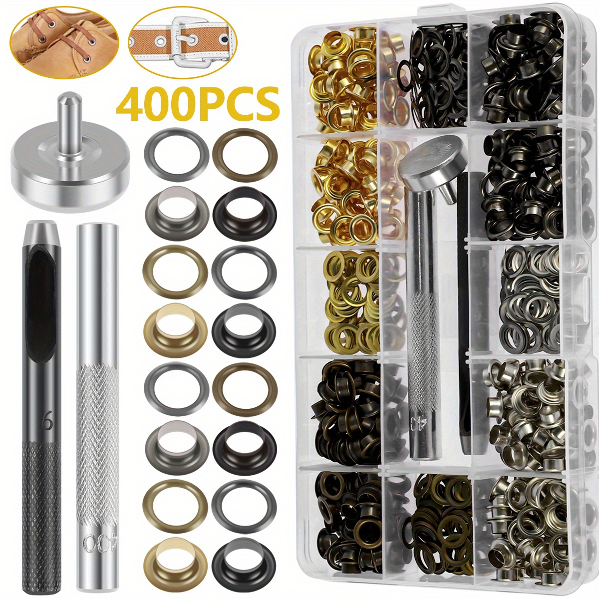Grommet Kit 100 Sets Grommets Eyelets with 3 Pieces Install Tool Kit, 2  Colors (1/4 Inch Inside Diameter)