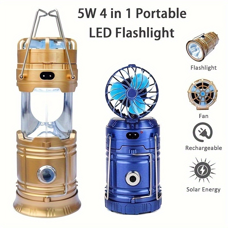 Solar Powered Light Lamp Portable Collapsible LED Flashlight Camping Lantern  Fan