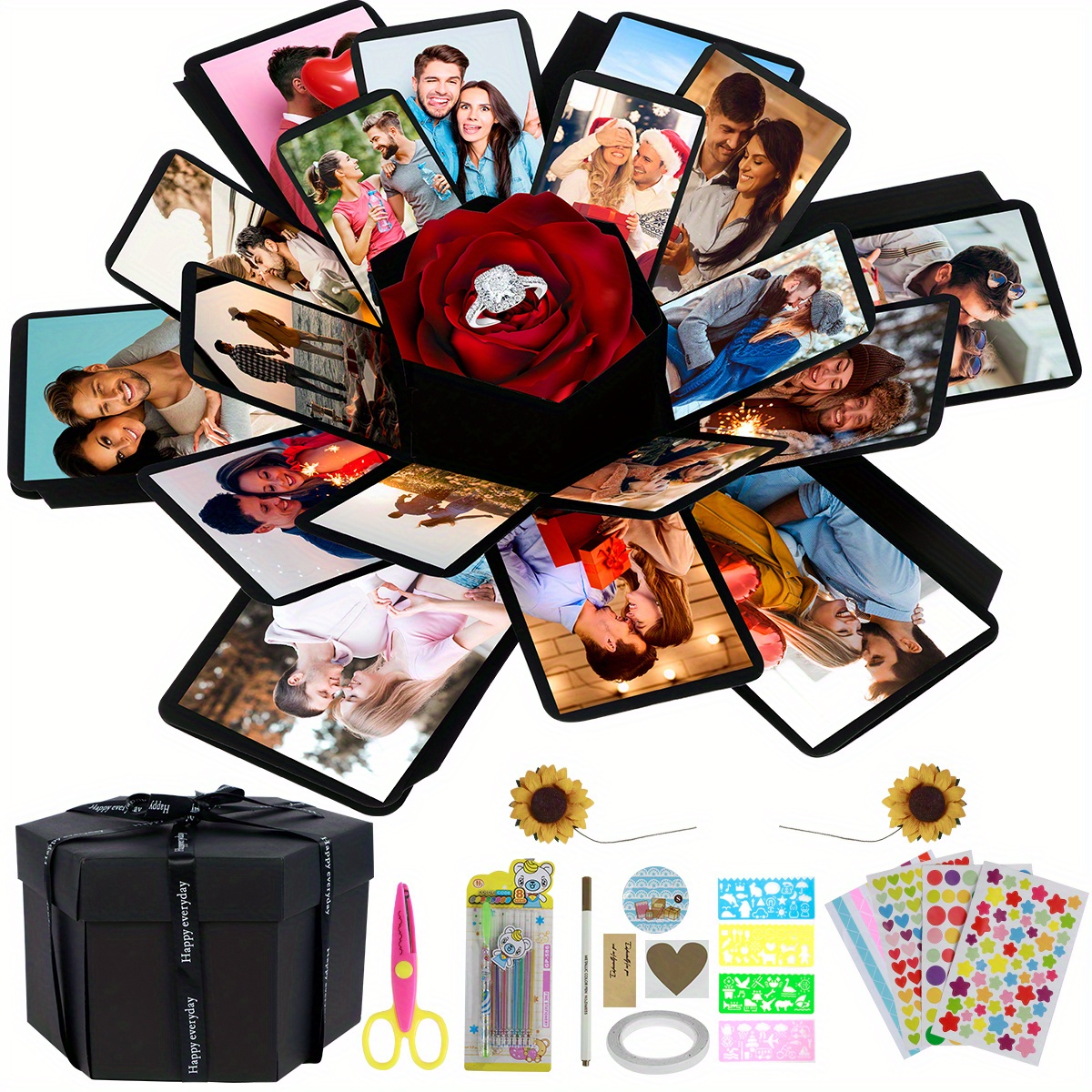  Wanateber Explosion Box, DIY Explosion Gift Box Assembled  Handmade Big Photo Box with 6 Faces for Birthday Gift, Mother's Day,  Wedding or Valentine's Day (Black) : Home & Kitchen