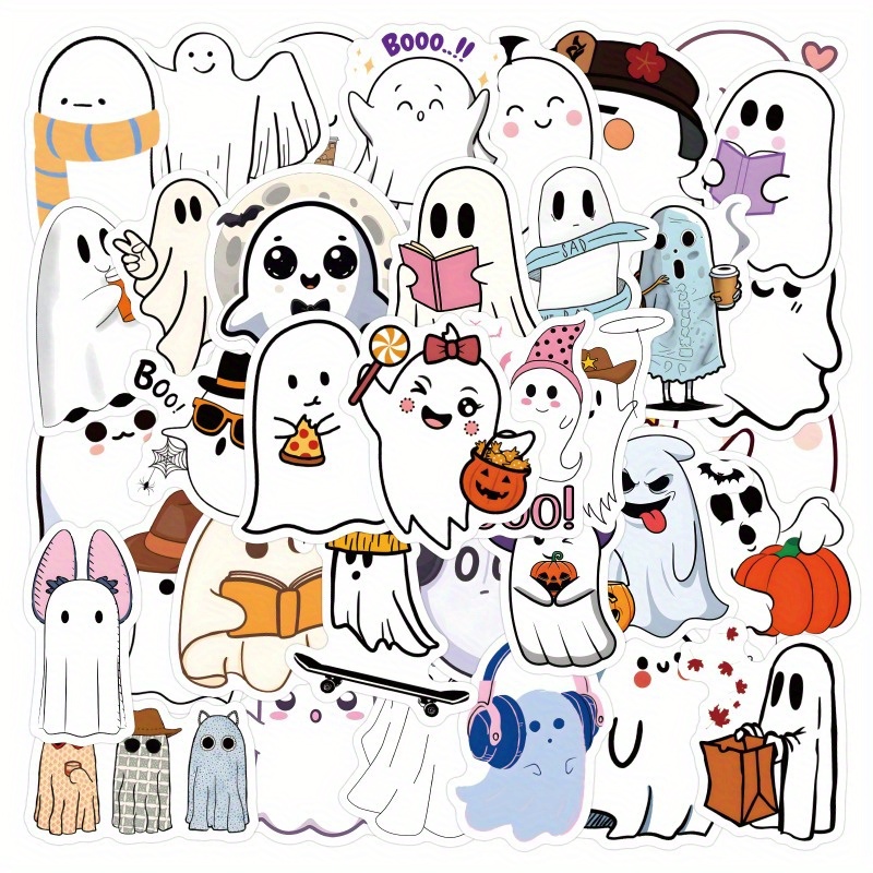 Cute Ghost Stickers, 40 PCS Vinyl Waterproof Cute Ghost Small