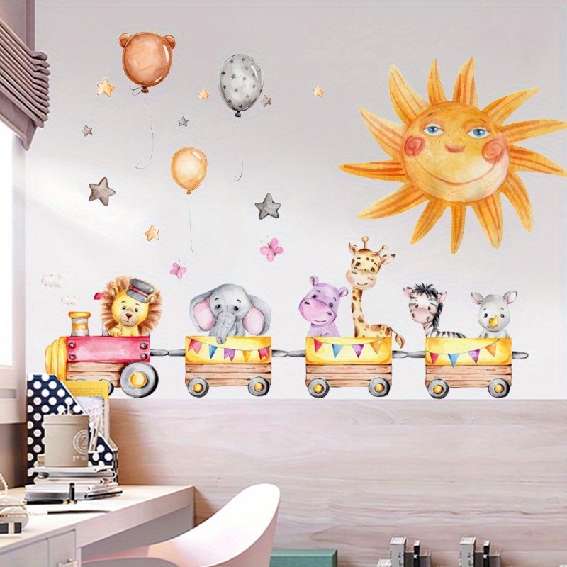 Adesivi decorativi con palloncini di cartone animato per cameretta camera  da letto scuola materna carta da parati adesivo murale volpe elefante -  AliExpress