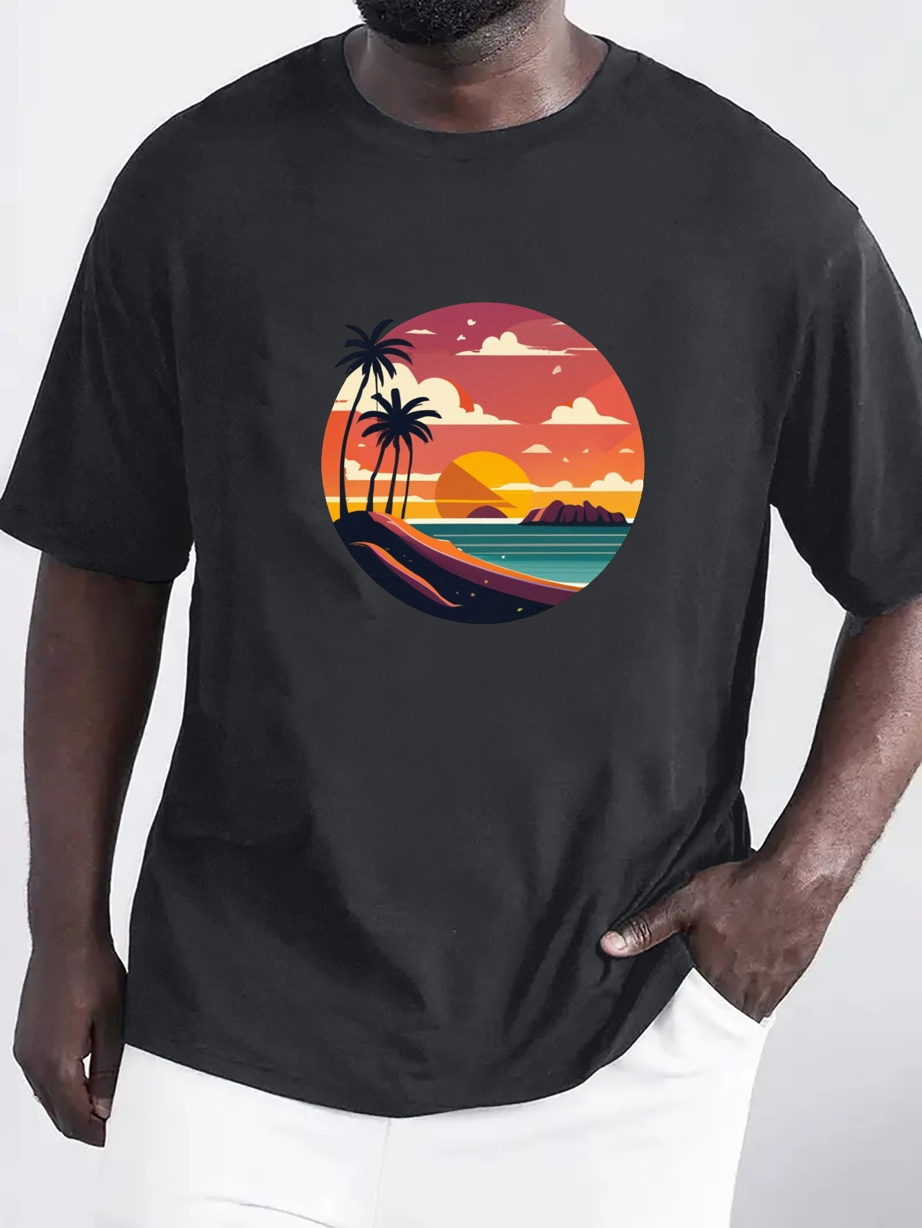 Sunset Print T shirt Men's Casual Street Style Stretch Round - Temu Canada