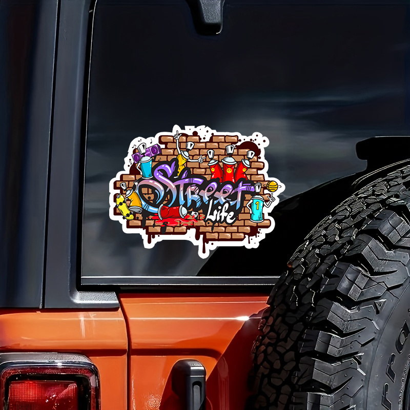 

1pc Trend Street Art English Graffiti Car Bumper Sticker, Vinyl Waterproof Sticker Laptop Car Cartoon Creative Text Car Sticker