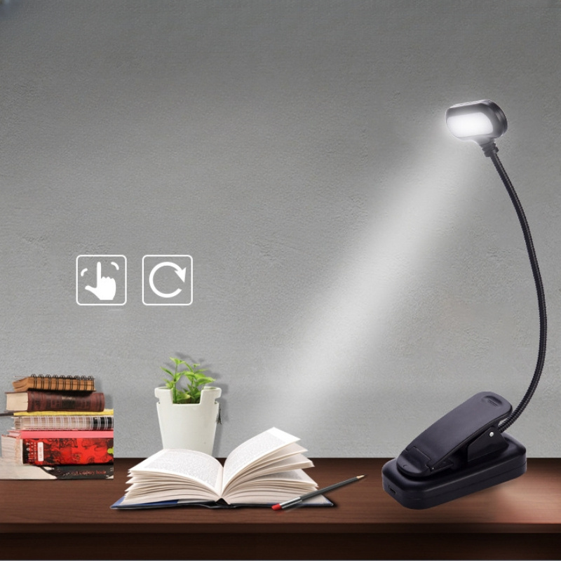 Lampe de lecture rechargeable noire, lampe de lecture pour le lit, lampe de  livre portable, 3 températures de couleur, luminosité réglable, 360° C ou  flexible, lampe de lit à clipser, livre. 