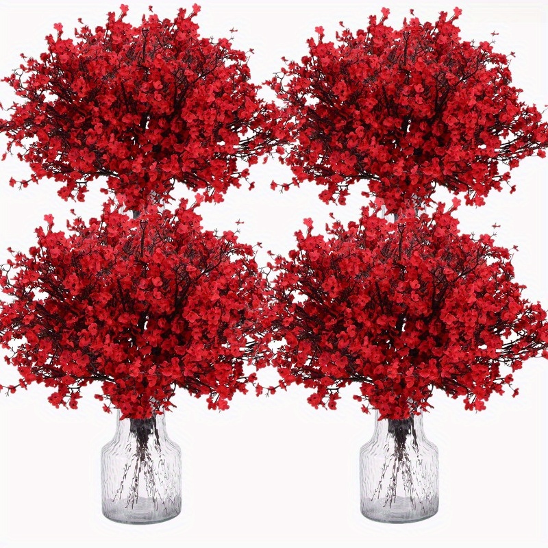 

5pcs Babys Breath Artificial Flower, Bulk Red Bouquet Fake Flower, Real Touch Blooms Flower For Wedding Floral Arrangement Table Centerpieces Party Indoor Decor