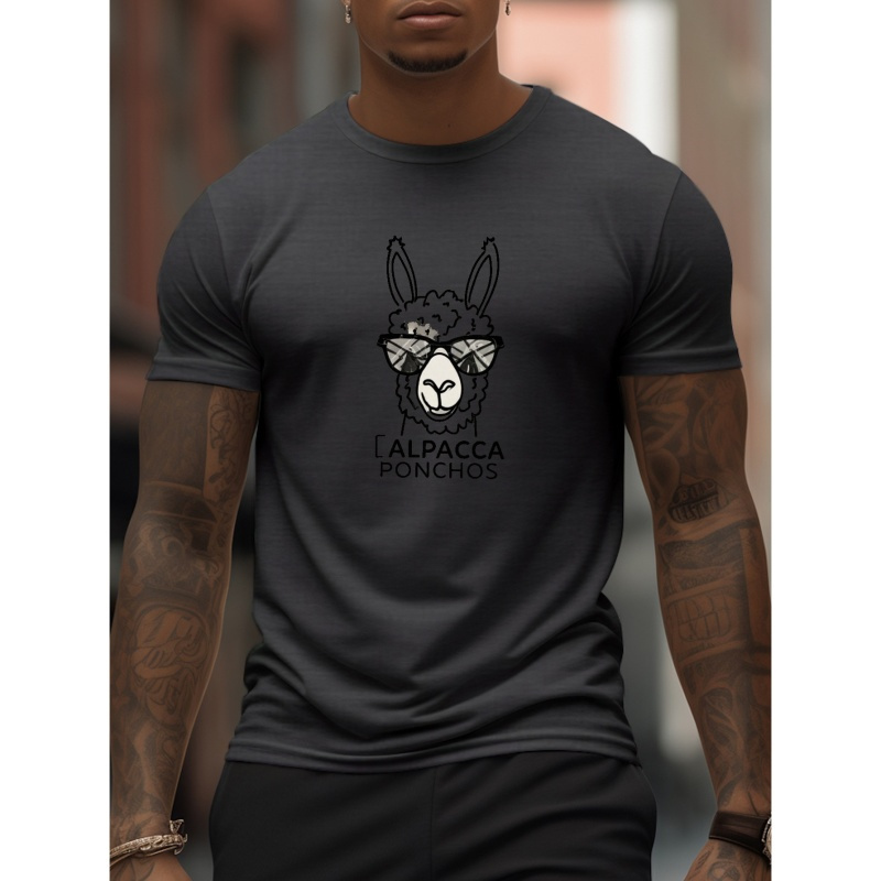 

Alpaca In Sunglasses Print T Shirt, Tees For Men, Casual Short Sleeve T-shirt For Summer