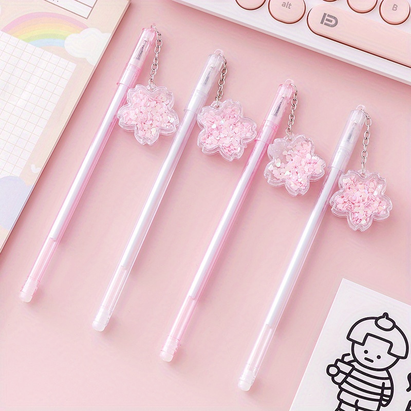 5pcs Black Pink Cute Heart Shaped Click Gel Ink Pens for Girls